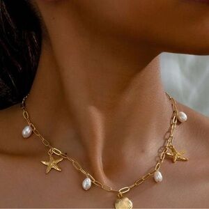 18k Gold Plated Starfish Pearl Bamboo Knot Necklace